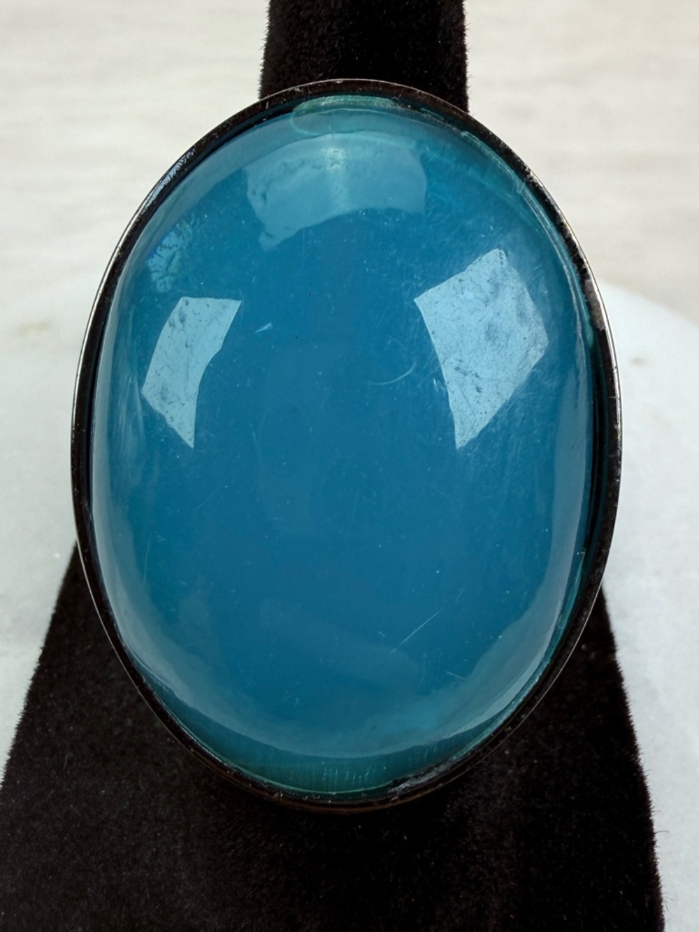 Nlavk Gunmetal Blue Large Oval Shape Statement Stretch Ring